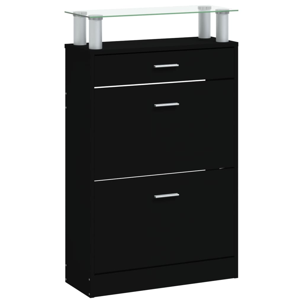 fekete szerelt fa cipőszekrény 63 x 24 x 104 cm