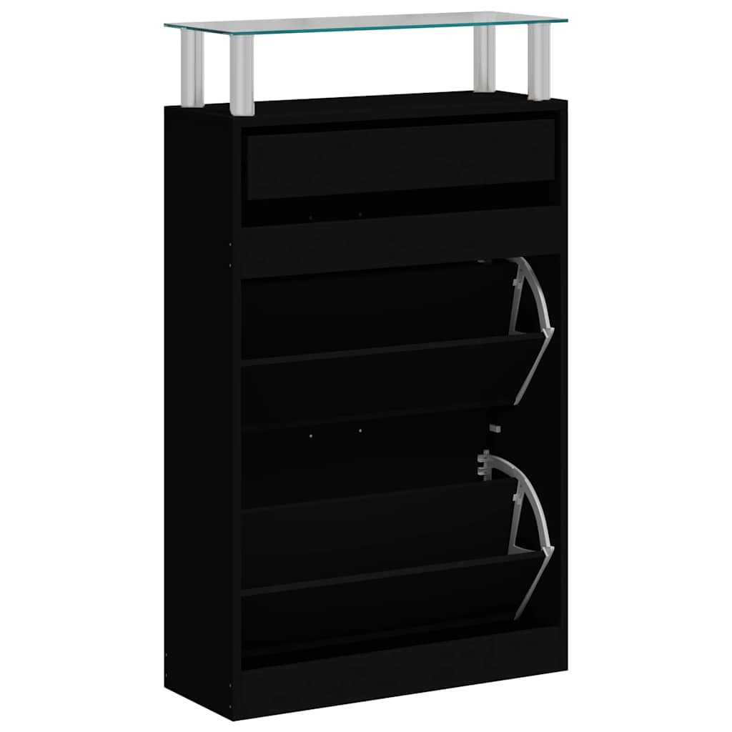fekete szerelt fa cipőszekrény 63 x 24 x 104 cm