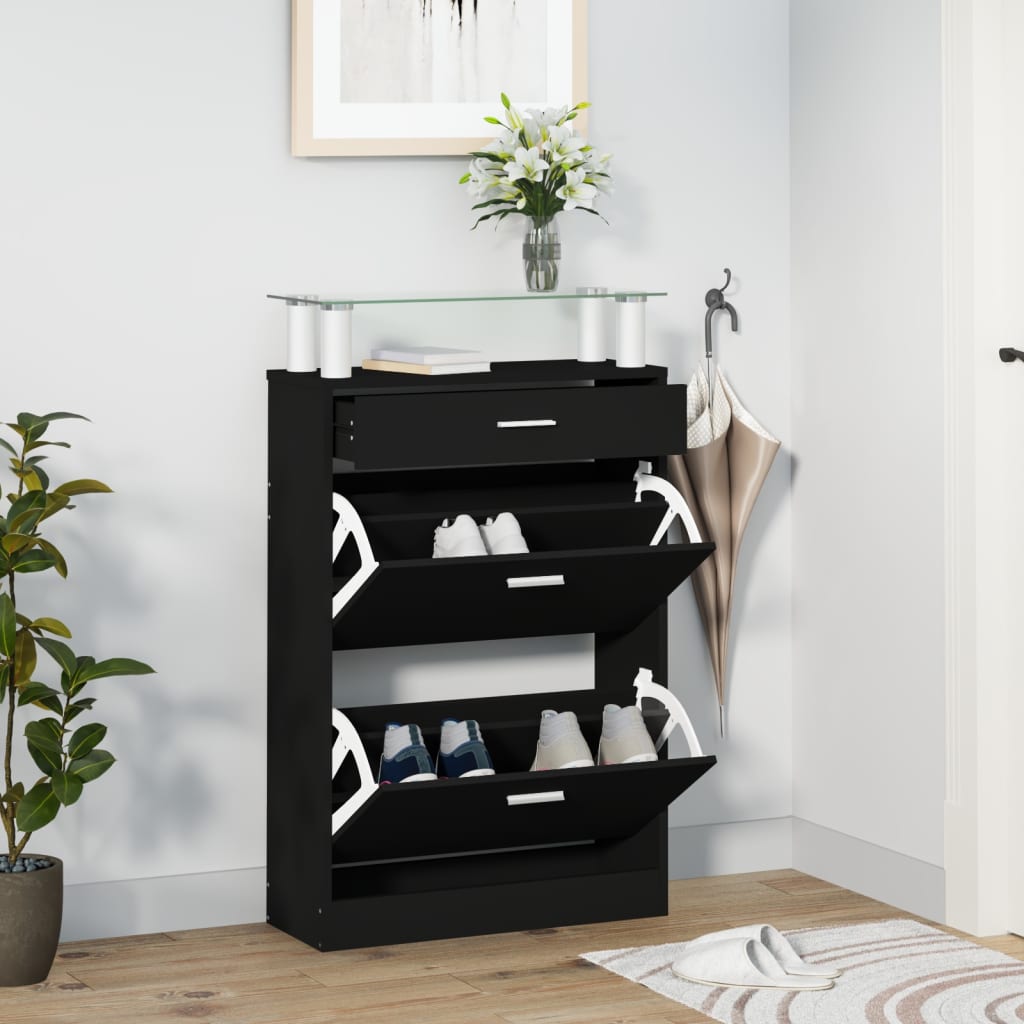 fekete szerelt fa cipőszekrény 63 x 24 x 104 cm