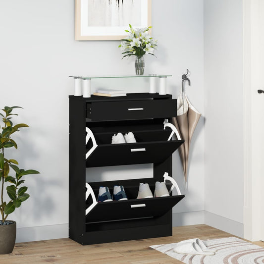 fekete szerelt fa cipőszekrény 63 x 24 x 104 cm
