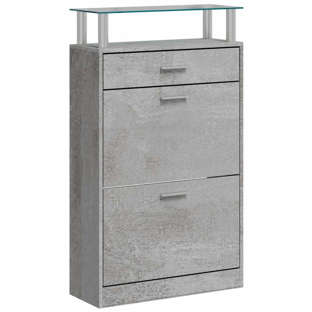 betonszürke szerelt fa cipőszekrény 63x24x104 cm