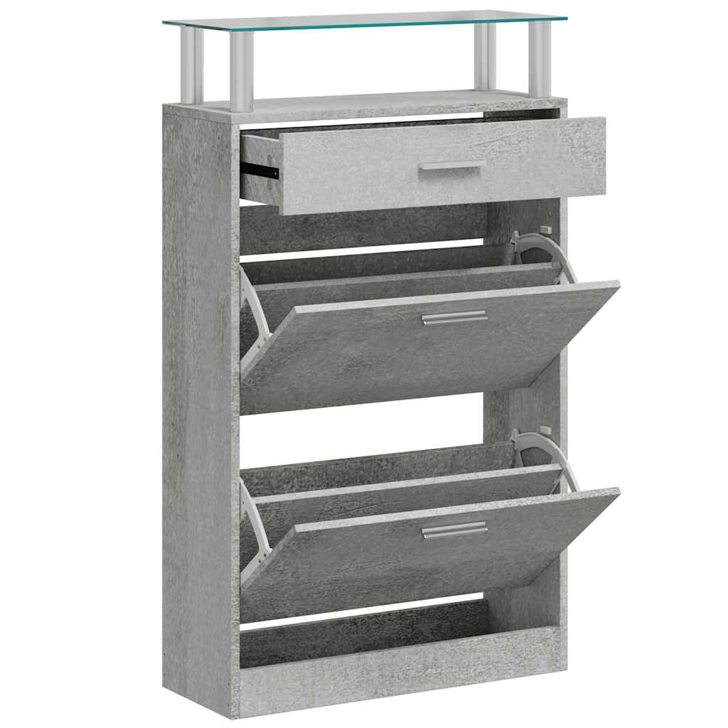 betonszürke szerelt fa cipőszekrény 63x24x104 cm