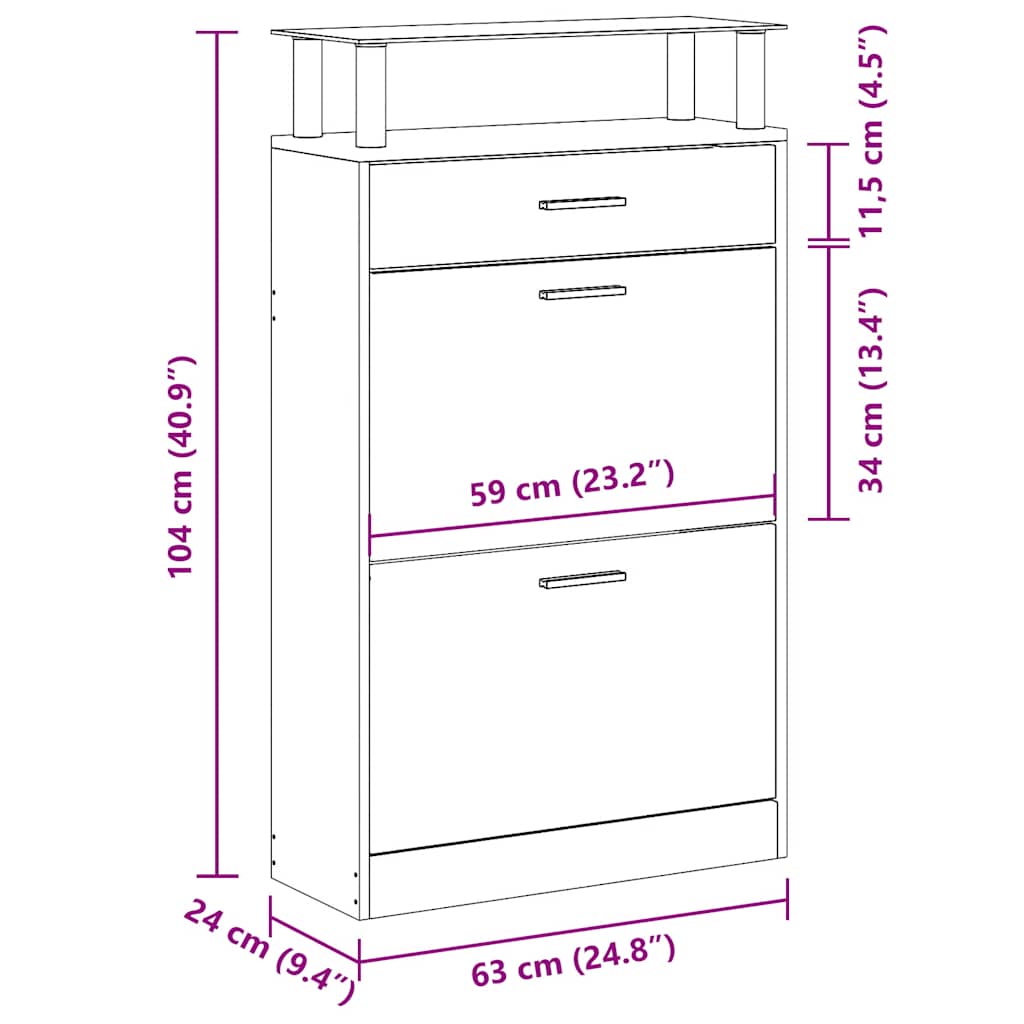 betonszürke szerelt fa cipőszekrény 63x24x104 cm
