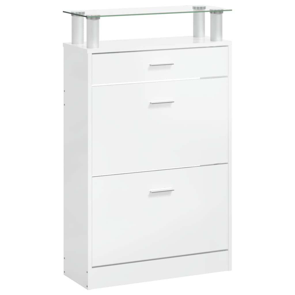 magasfényű fehér szerelt fa cipőszekrény 63x24x104 cm