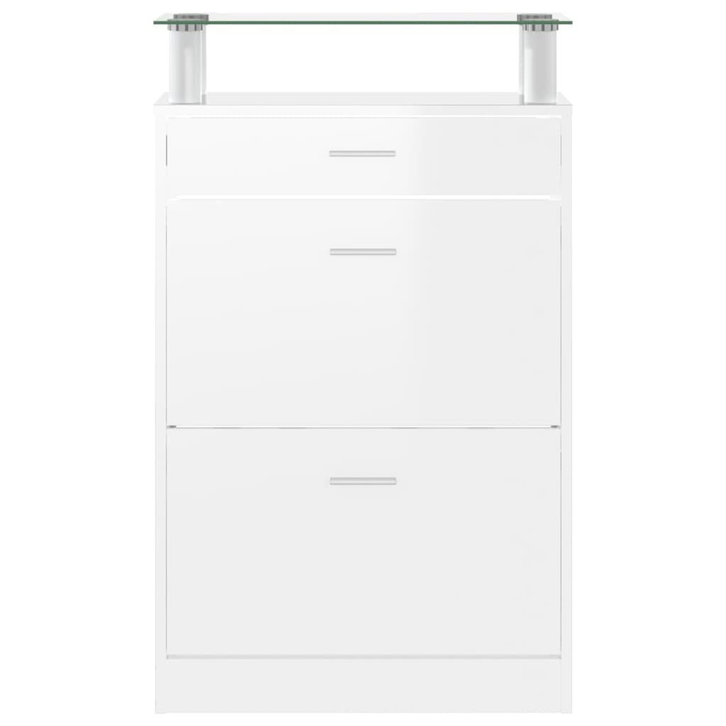 magasfényű fehér szerelt fa cipőszekrény 63x24x104 cm