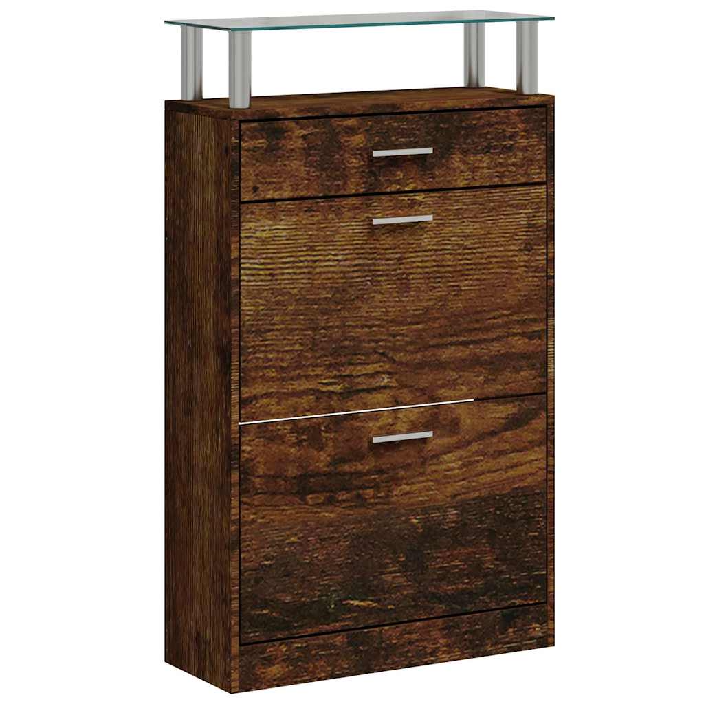füstös tölgy színű szerelt fa cipősszekrény 63x24x104 cm