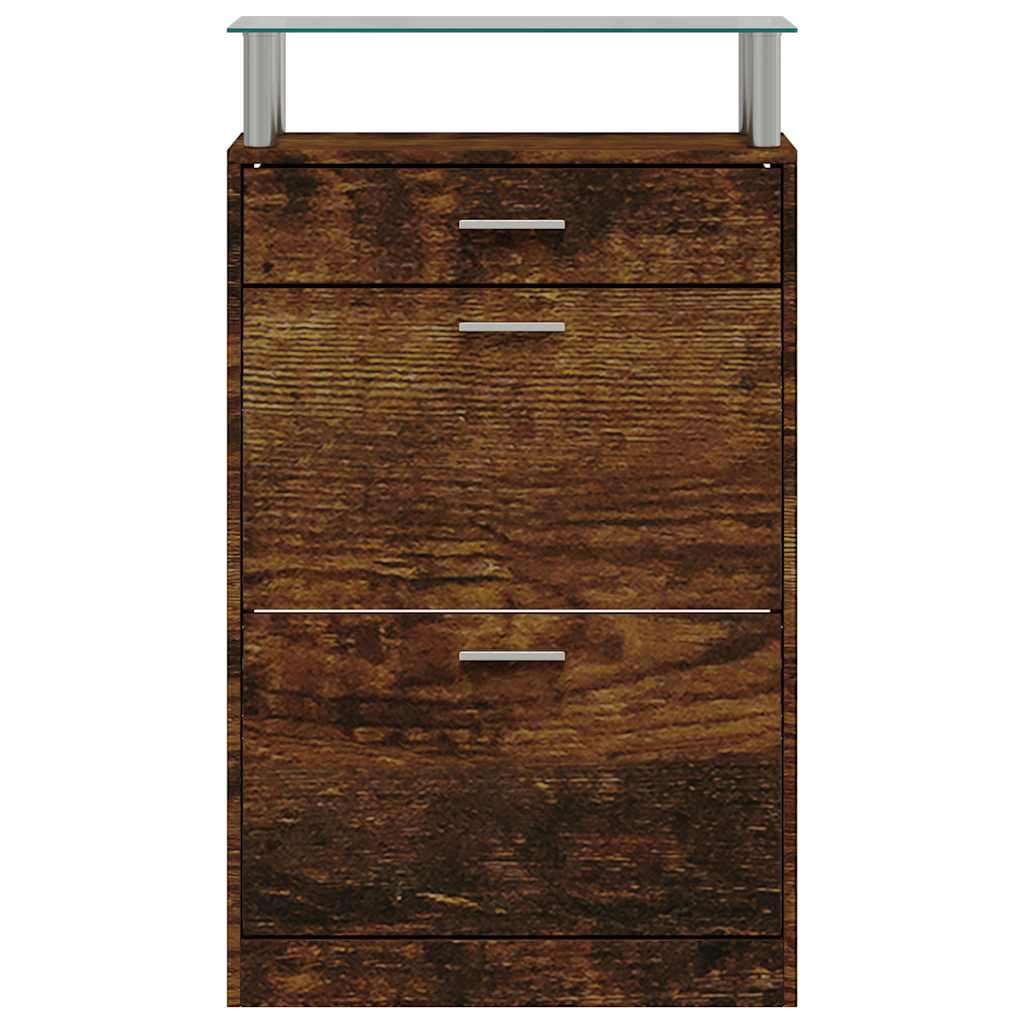 füstös tölgy színű szerelt fa cipősszekrény 63x24x104 cm
