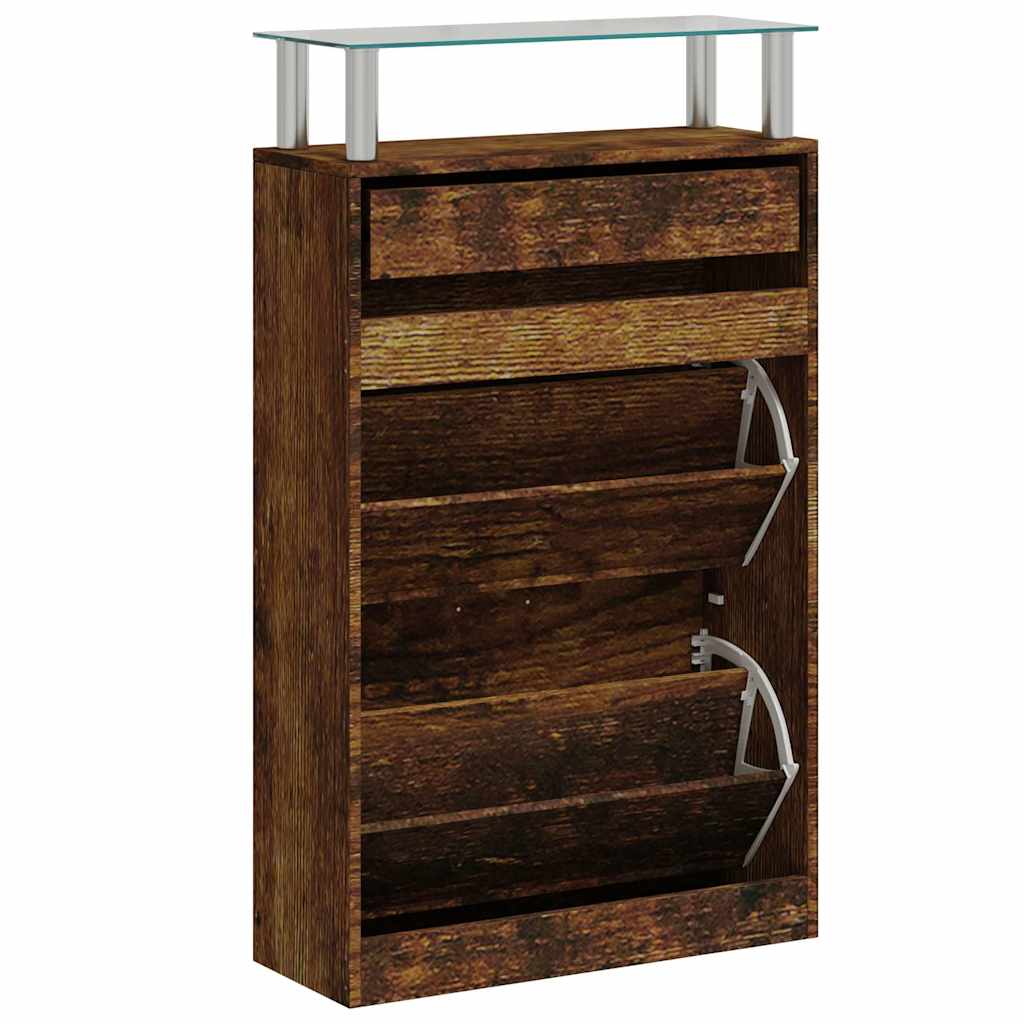 füstös tölgy színű szerelt fa cipősszekrény 63x24x104 cm
