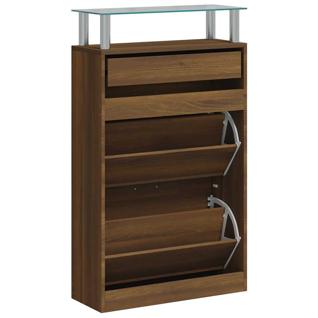 barna tölgyszínű szerelt fa cipősszekrény 63x24x104 cm