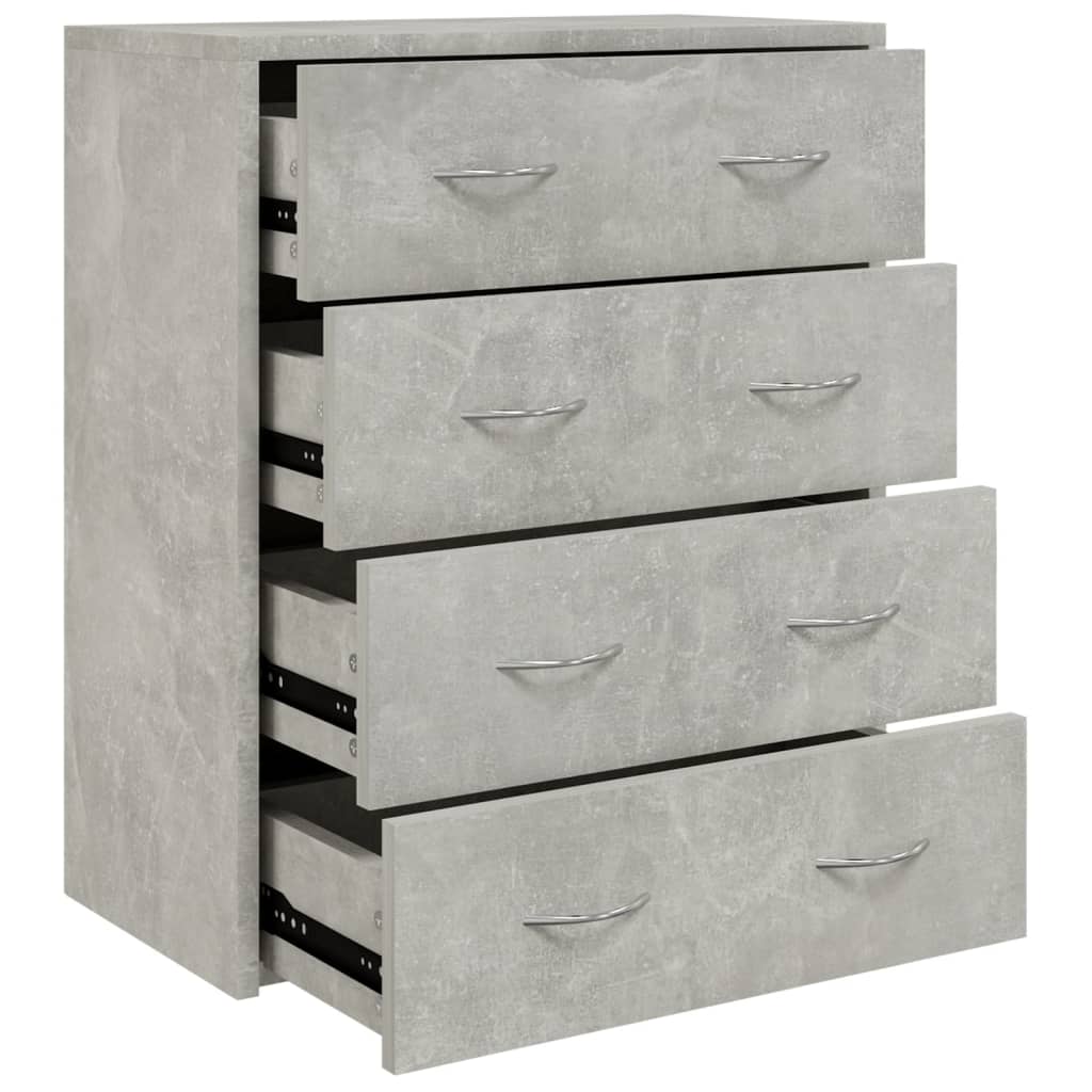 betonszürke tálalószekrény 4 fiókkal 60 x 30,5 x 71 cm