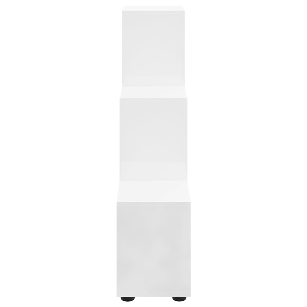 magasfényű fehér szerelt fa lépcsős könyvespolc 142 cm