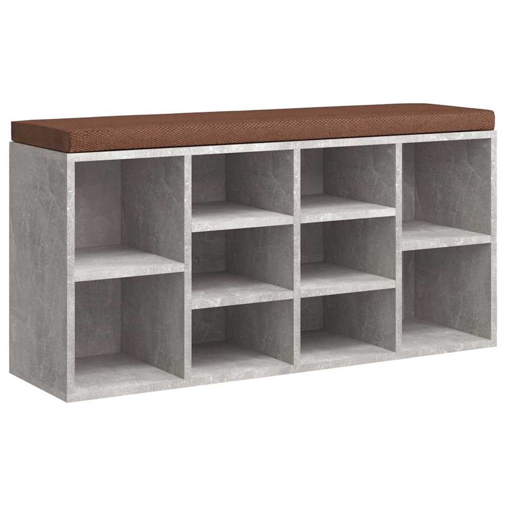 betonszürke szerelt fa cipőtároló pad 103 x 30 x 48 cm