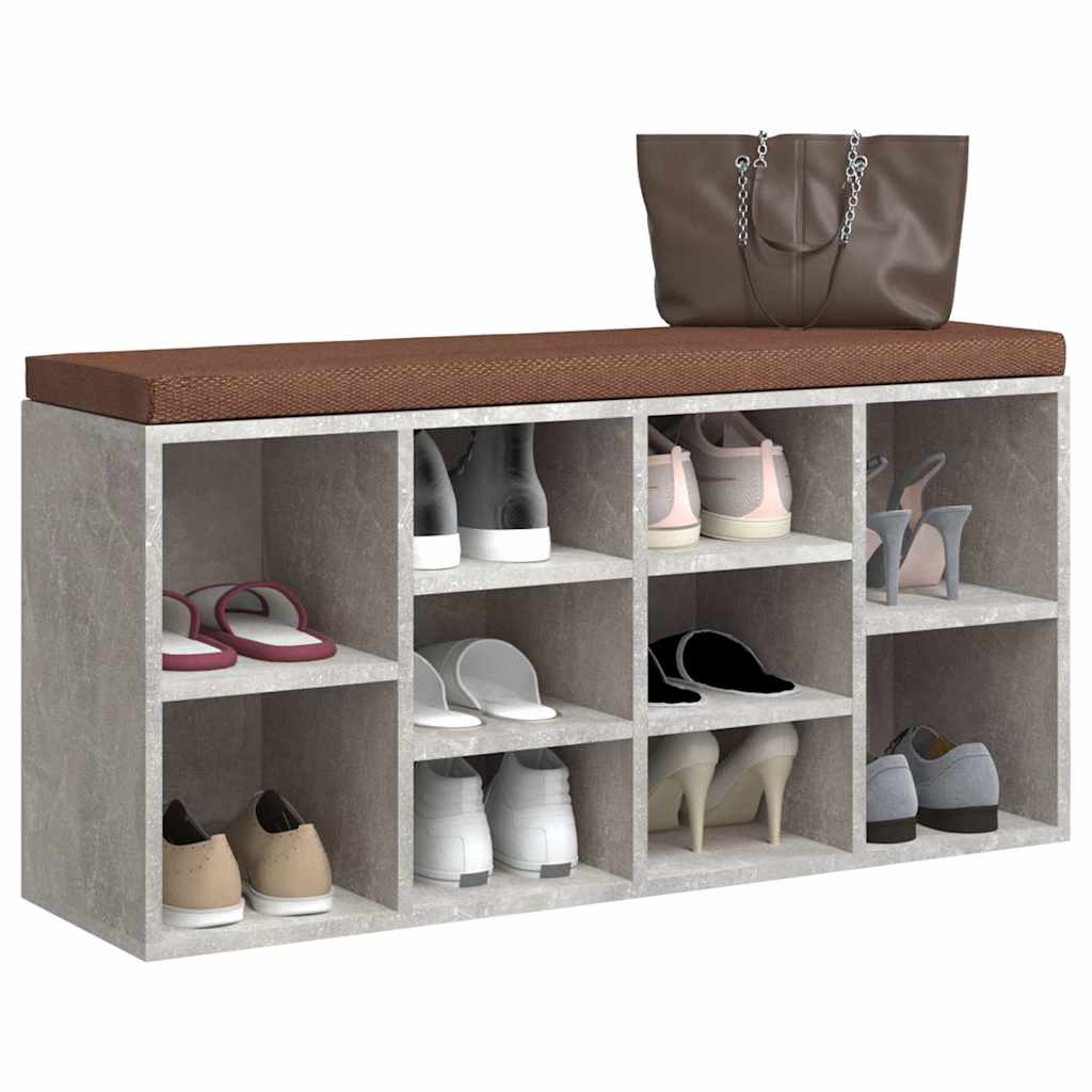 betonszürke szerelt fa cipőtároló pad 103 x 30 x 48 cm
