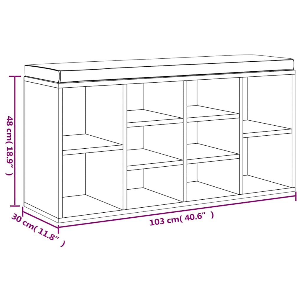 betonszürke szerelt fa cipőtároló pad 103 x 30 x 48 cm