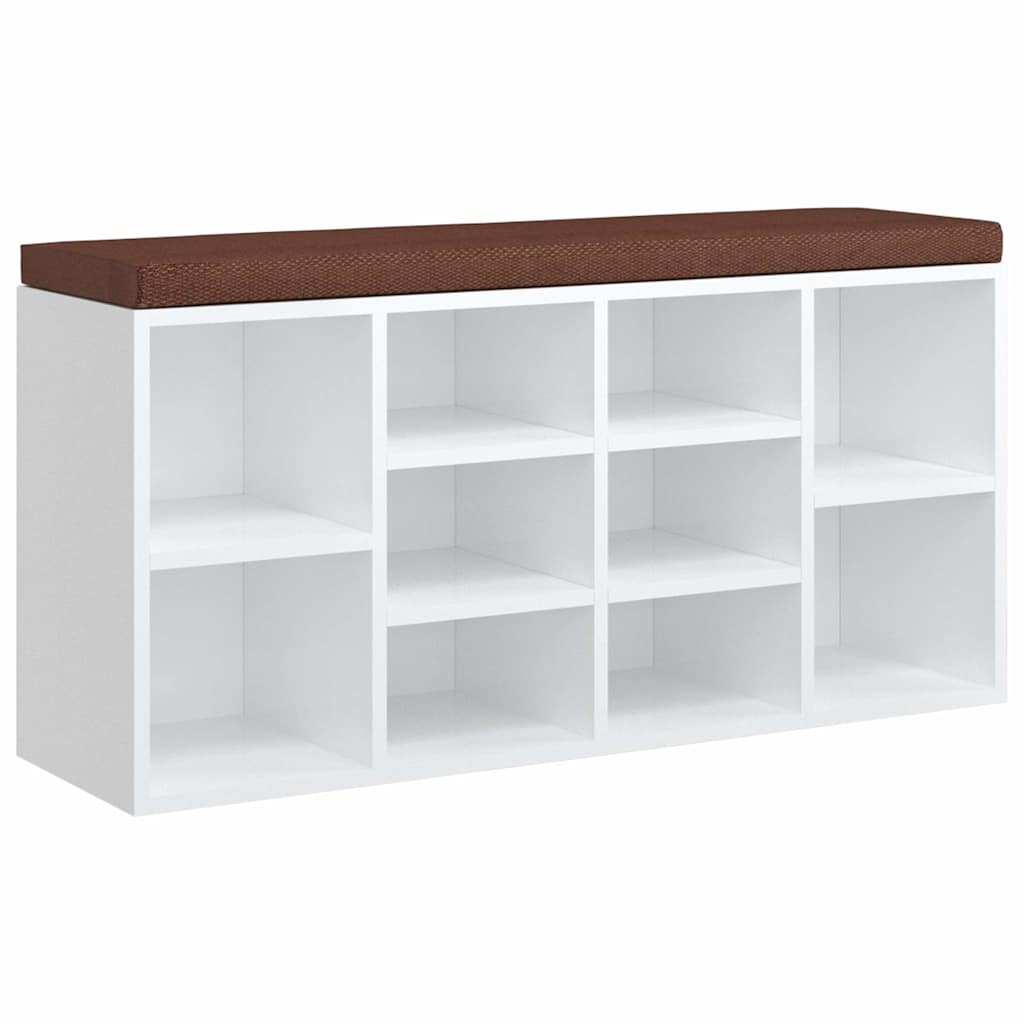 magasfényű fehér szerelt fa cipőtároló pad 100x35x45 cm