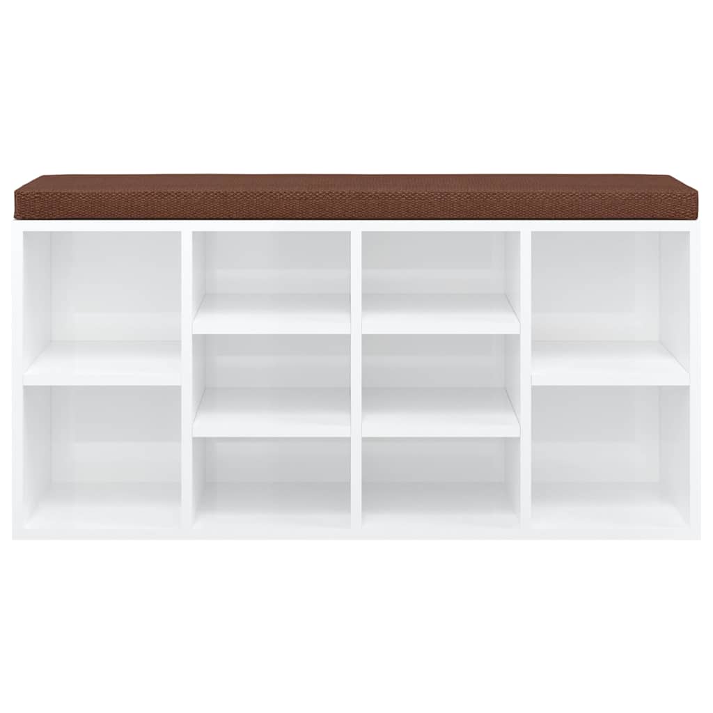 magasfényű fehér szerelt fa cipőtároló pad 100x35x45 cm