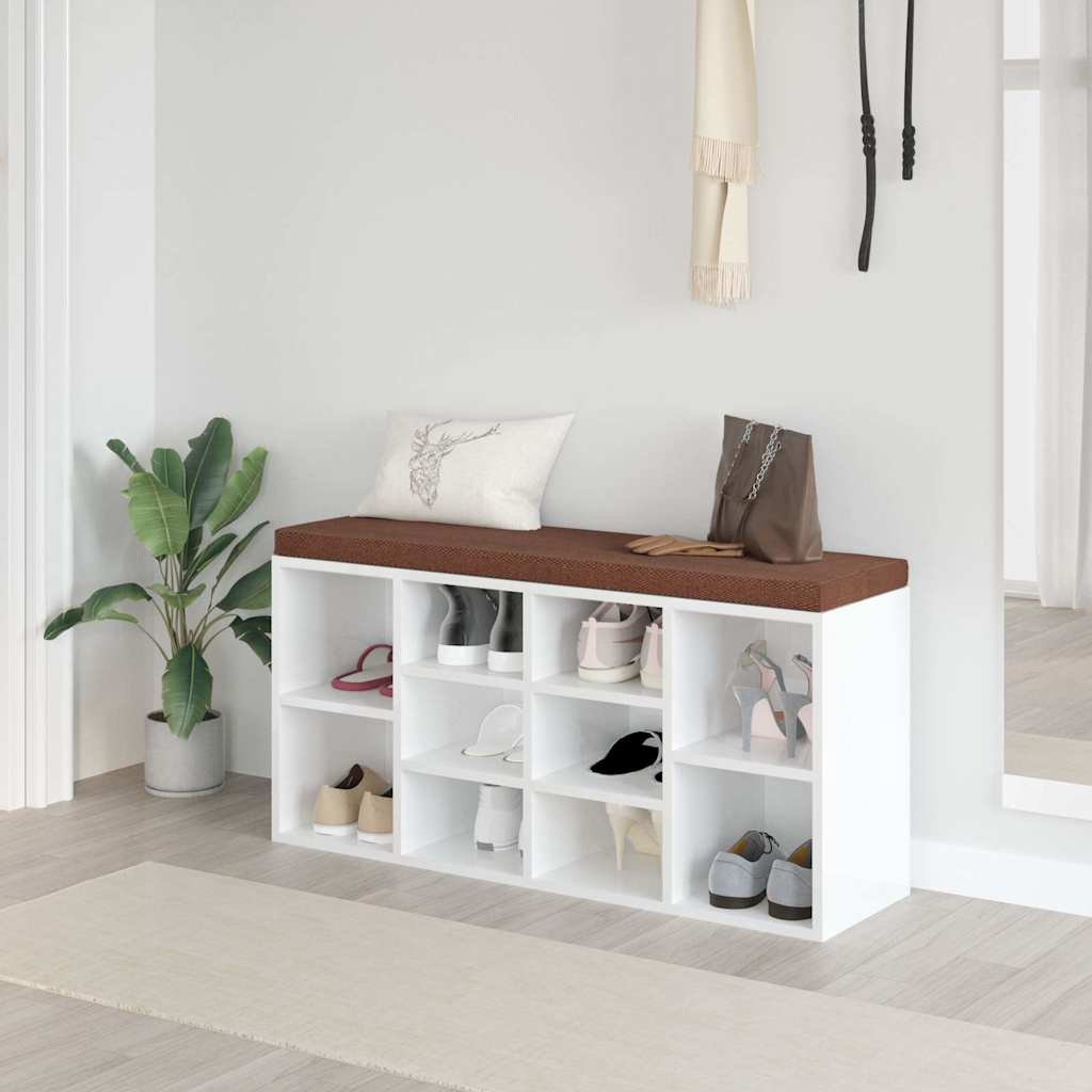 magasfényű fehér szerelt fa cipőtároló pad 100x35x45 cm