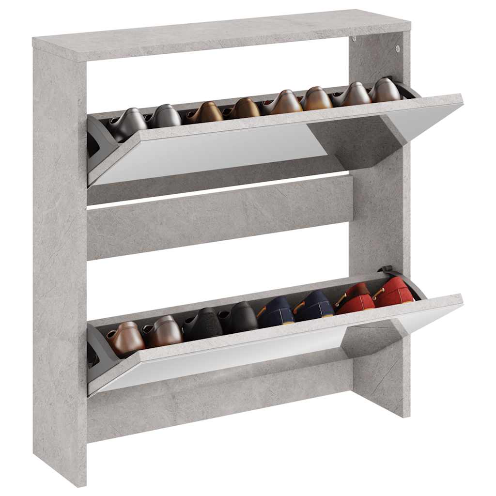 betonszürke 2 szintes cipőszekrény tükörrel 63 x 17 x 67 cm