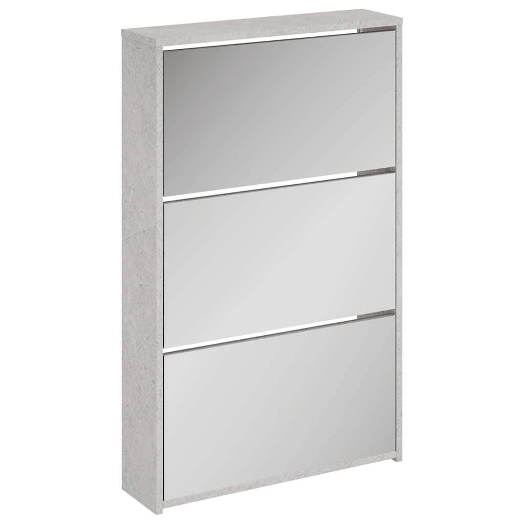 betonszürke 3 szintes cipőszekrény tükörrel 63 x 17 x 102,5 cm