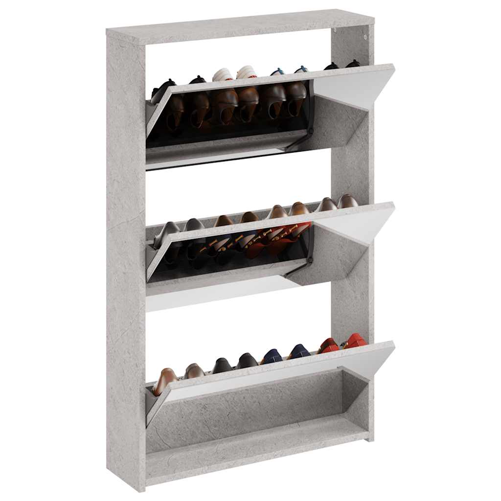 betonszürke 3 szintes cipőszekrény tükörrel 63 x 17 x 102,5 cm