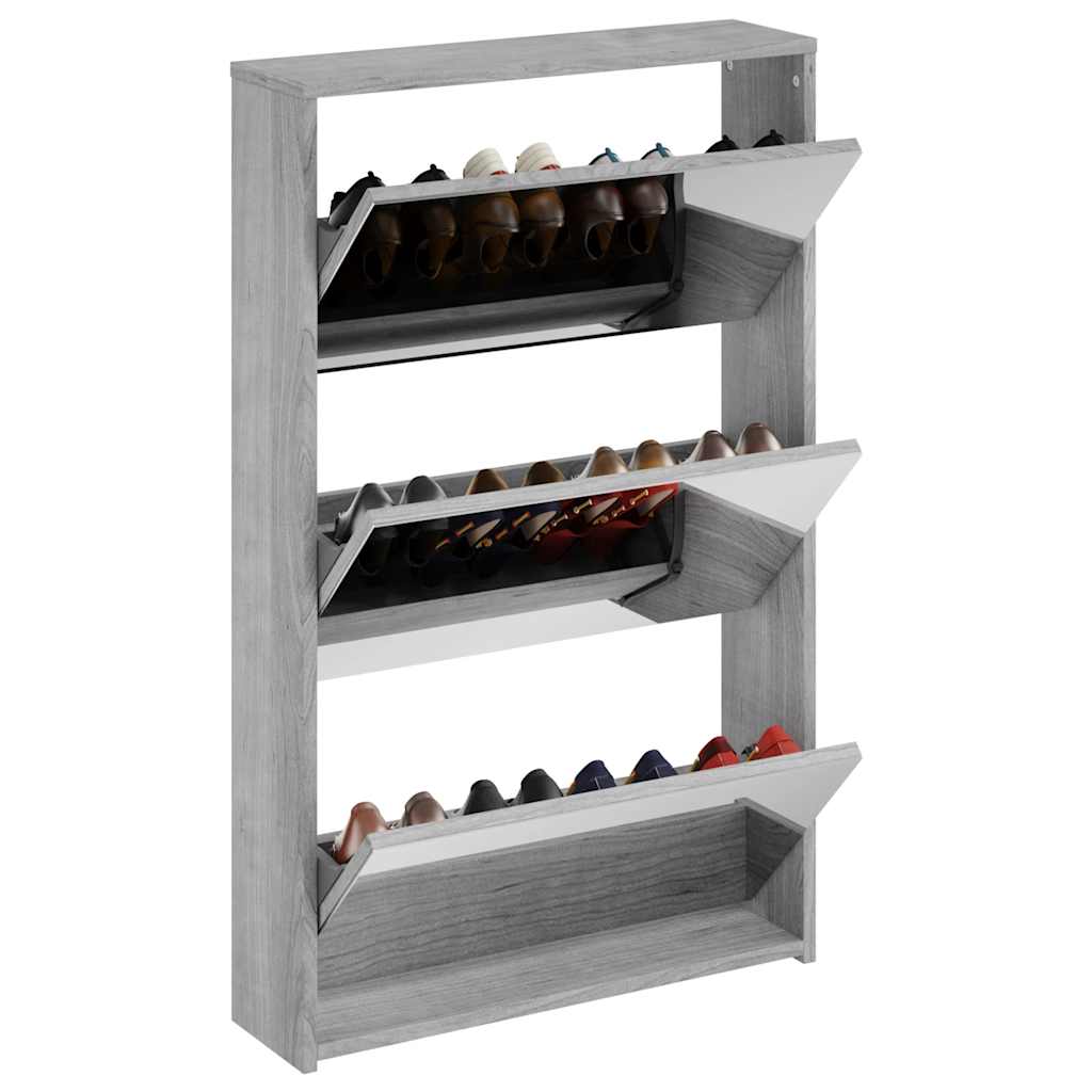 szürke sonoma 3 szintes cipőszekrény tükörrel 63x17x102,5 cm