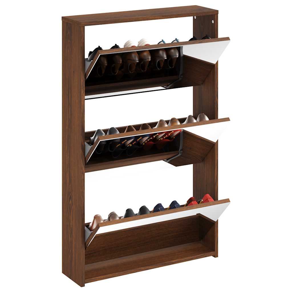 barna tölgyszínű 3 szintes cipőszekrény tükörrel 63x17x102,5 cm