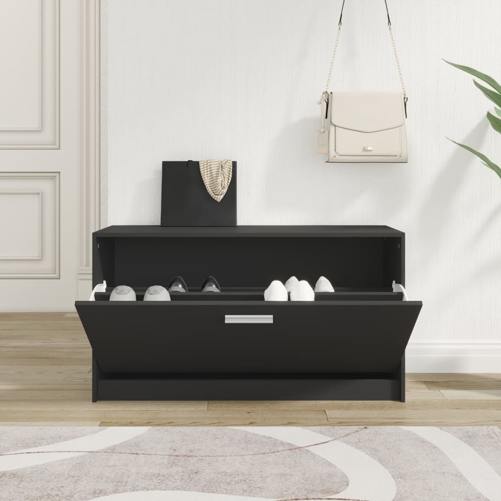 fekete cipőpad 80 x 24 x 45 cm rétegelt fából