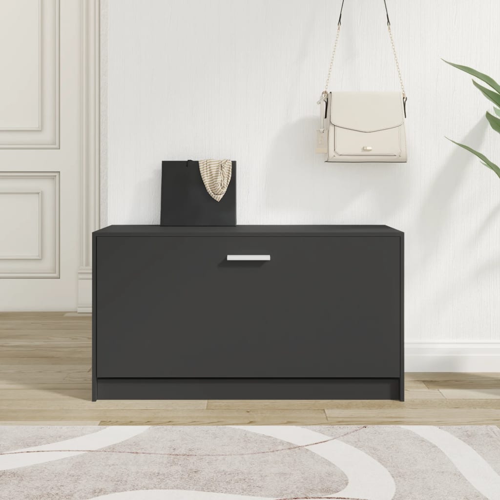fekete cipőpad 80 x 24 x 45 cm rétegelt fából