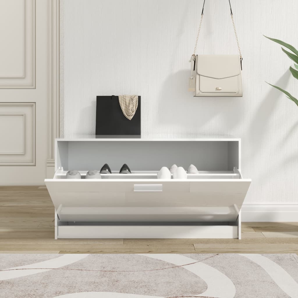 magasfényű fehér cipőpad 80 x 24 x 45 cm rétegelt fa