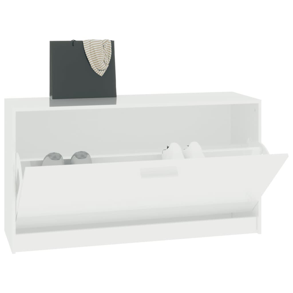 magasfényű fehér cipőpad 80 x 24 x 45 cm rétegelt fa