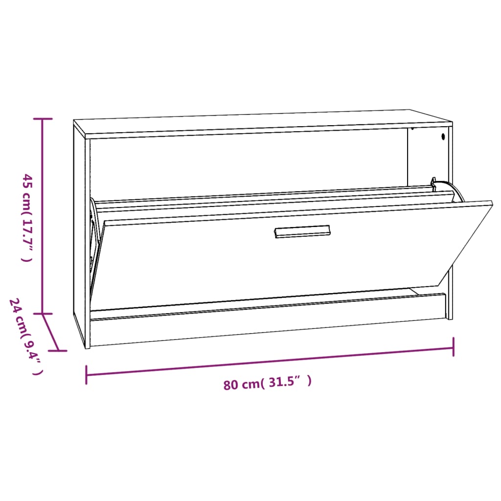 magasfényű fehér cipőpad 80 x 24 x 45 cm rétegelt fa