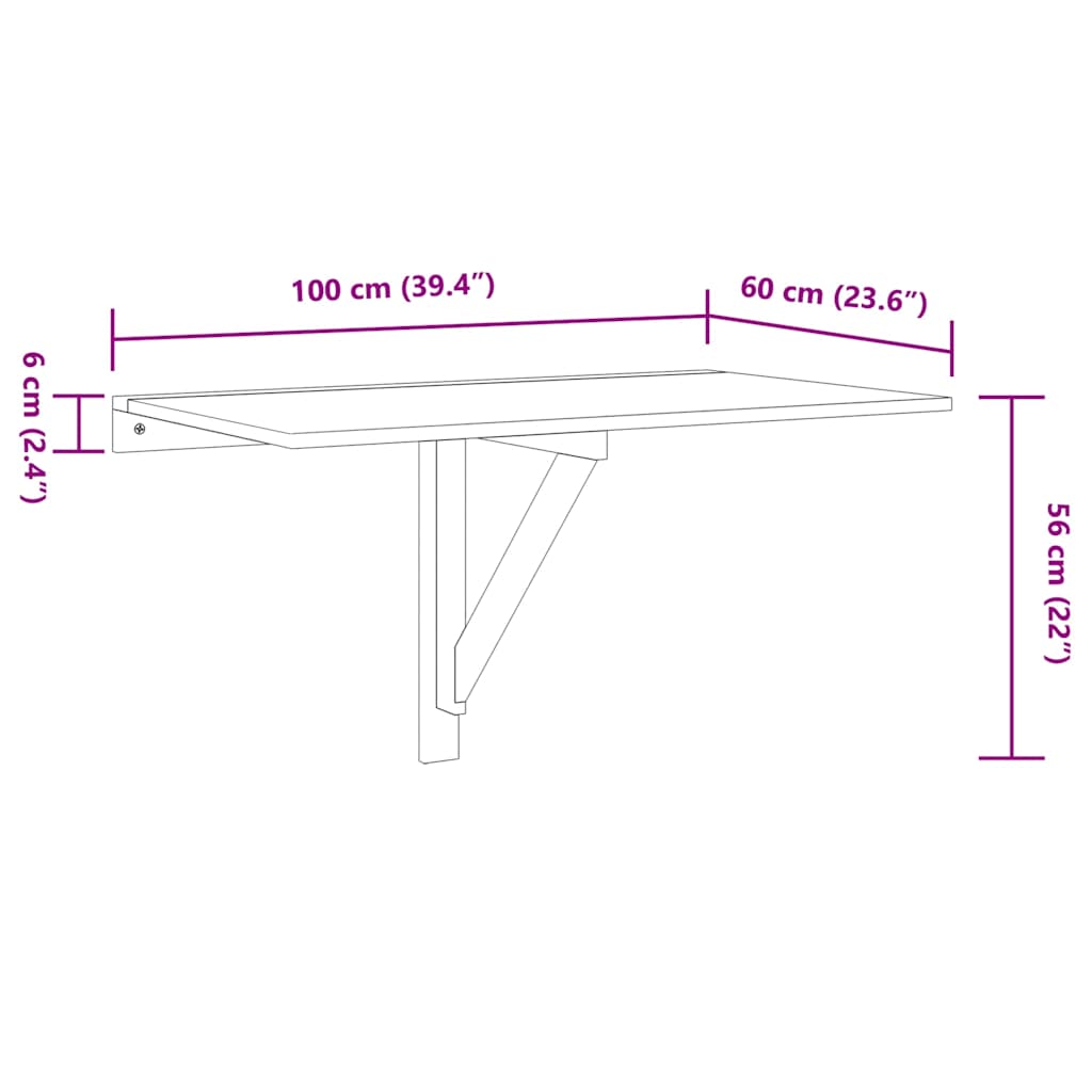 barna tölgy szerelt fa összecsukható fali asztal 100x60x56 cm