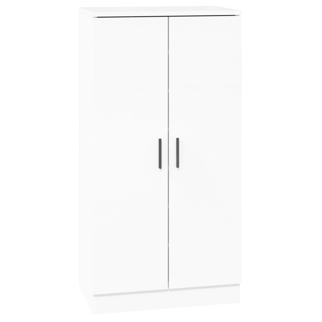 magasfényű fehér szerelt fa cipőszekrény 55 x 35 x 108 cm