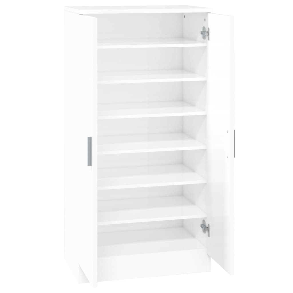 magasfényű fehér szerelt fa cipőszekrény 55 x 35 x 108 cm