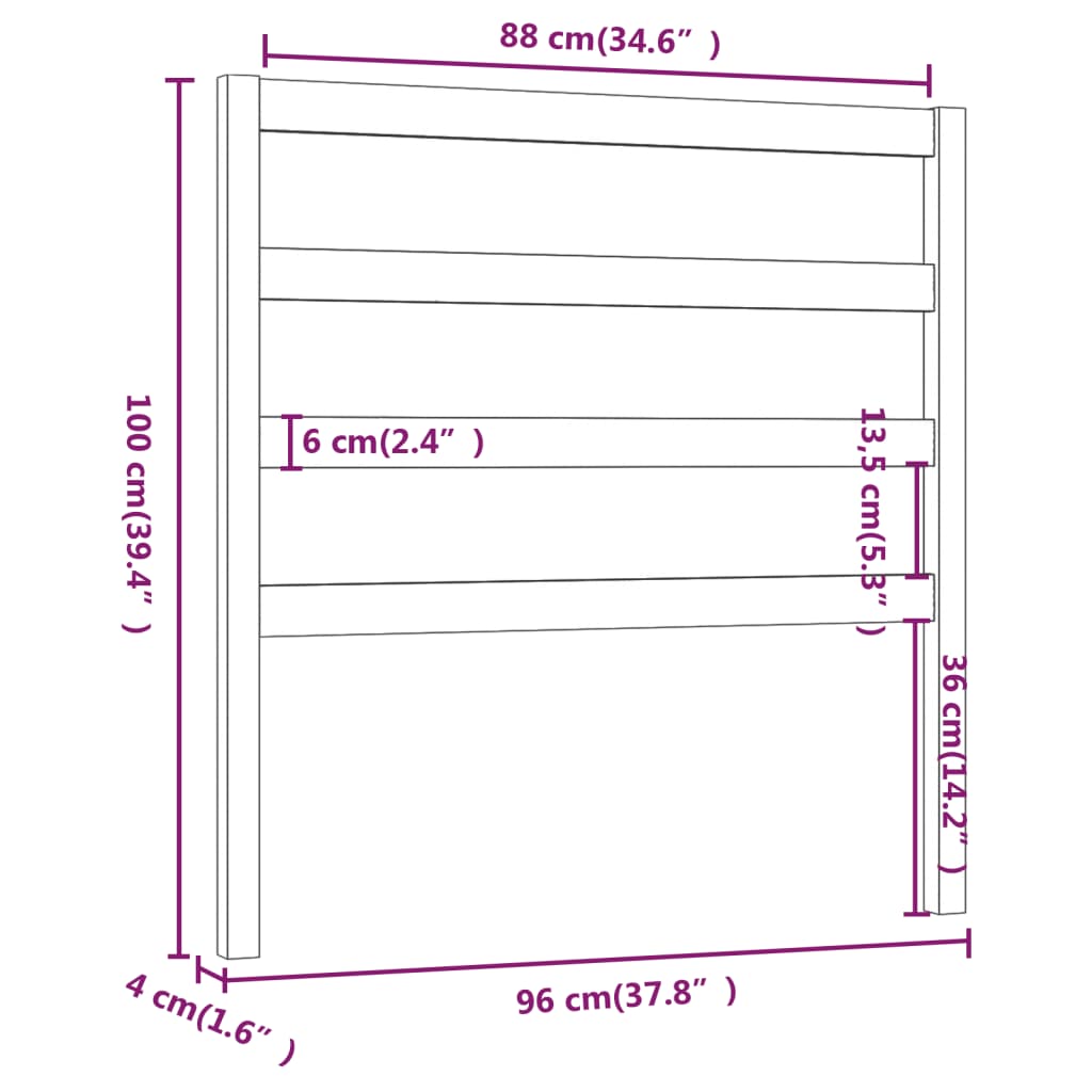 fekete tömör fenyőfa ágyfejtámla 96 x 4 x 100 cm