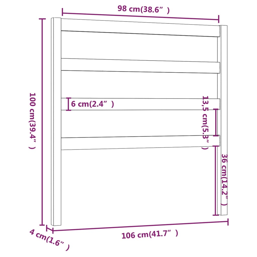 fekete tömör fenyőfa ágyfejtámla 106 x 4 x 100 cm