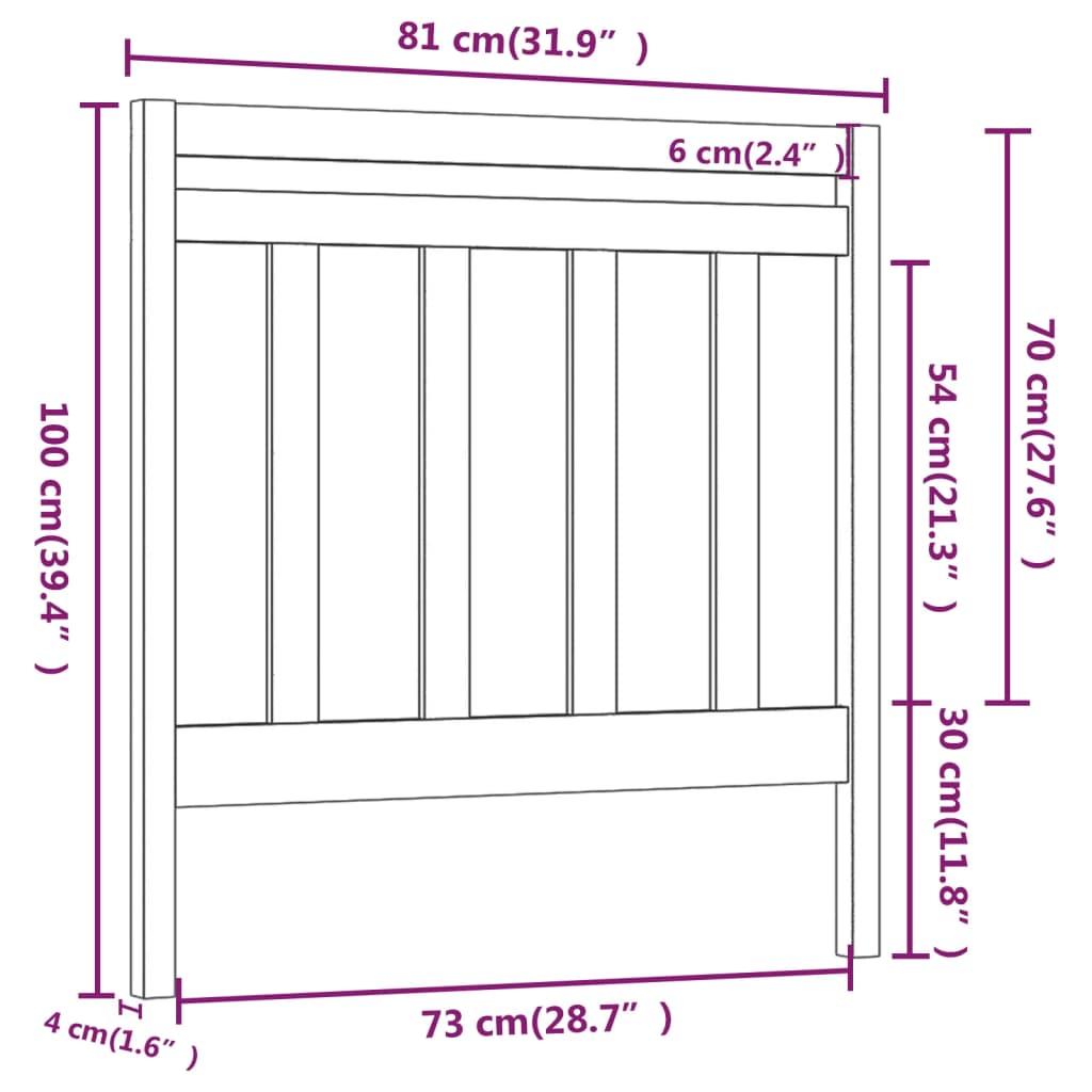 fekete tömör fenyőfa ágy fejtámla 81 x 4 x 100 cm