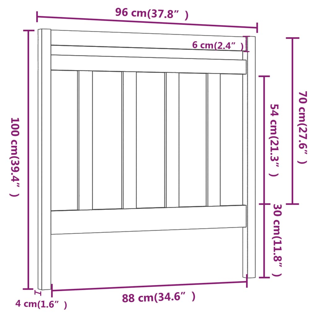 fekete tömör fenyőfa ágyfejtámla 96 x 4 x 100 cm