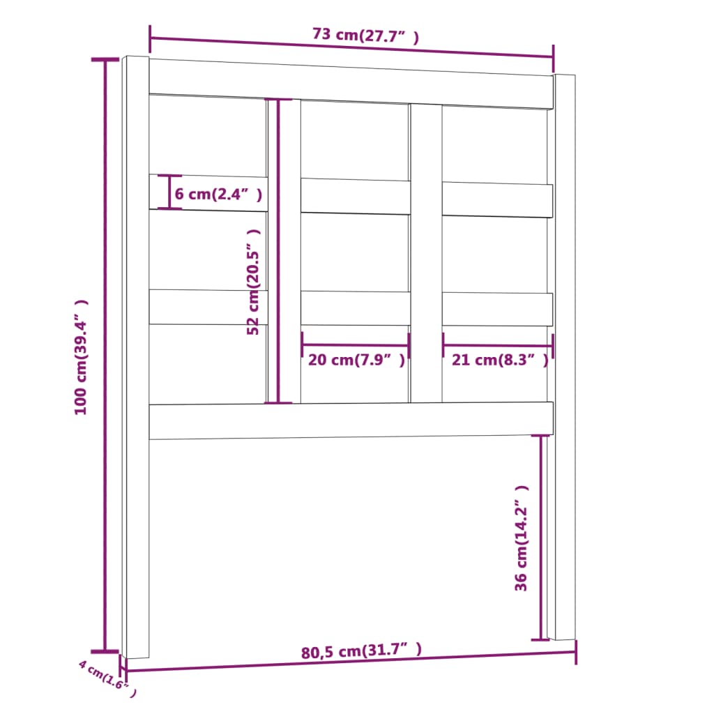 fekete tömör fenyőfa ágyfejtámla 80,5 x 4 x 100 cm
