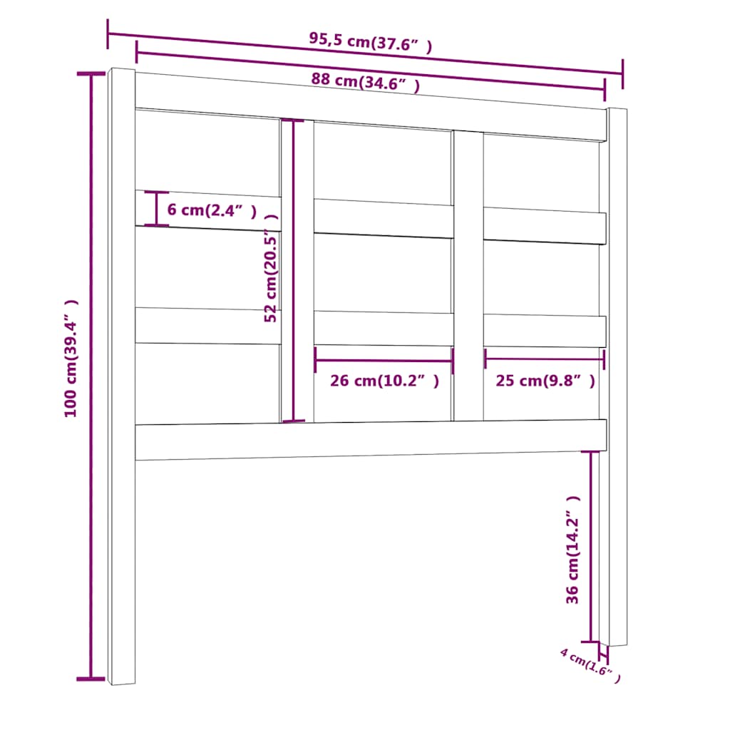 fekete tömör fenyőfa ágyfejtámla 95,5 x 4 x 100 cm