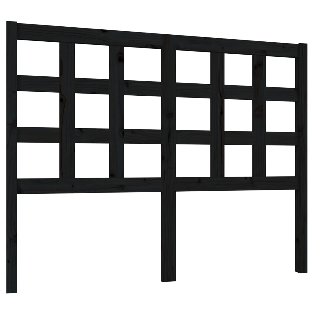 fekete tömör fenyőfa ágyfejtámla 125,5 x 4 x 100 cm
