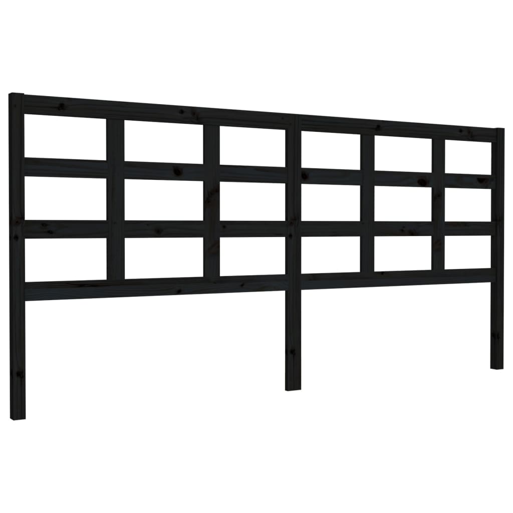fekete tömör fenyőfa ágyfejtámla 205,5 x 4 x 100 cm