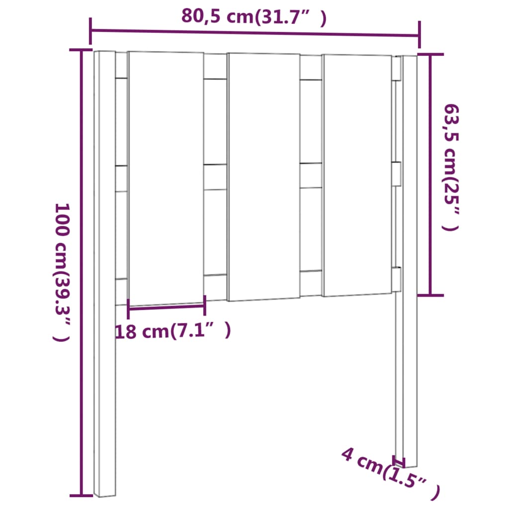 mézbarna tömör fenyőfa ágyfejtámla 80,5x4x100cm