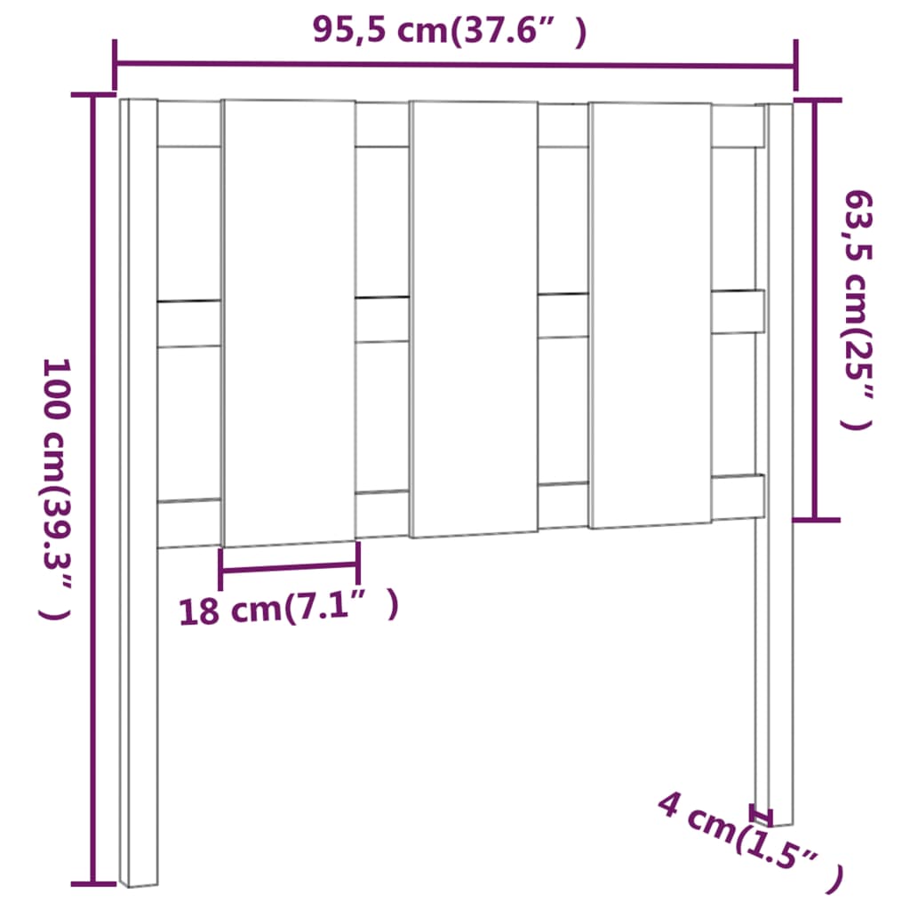 szürke tömör fenyőfa ágyfejtámla 95,5 x 4 x 100 cm