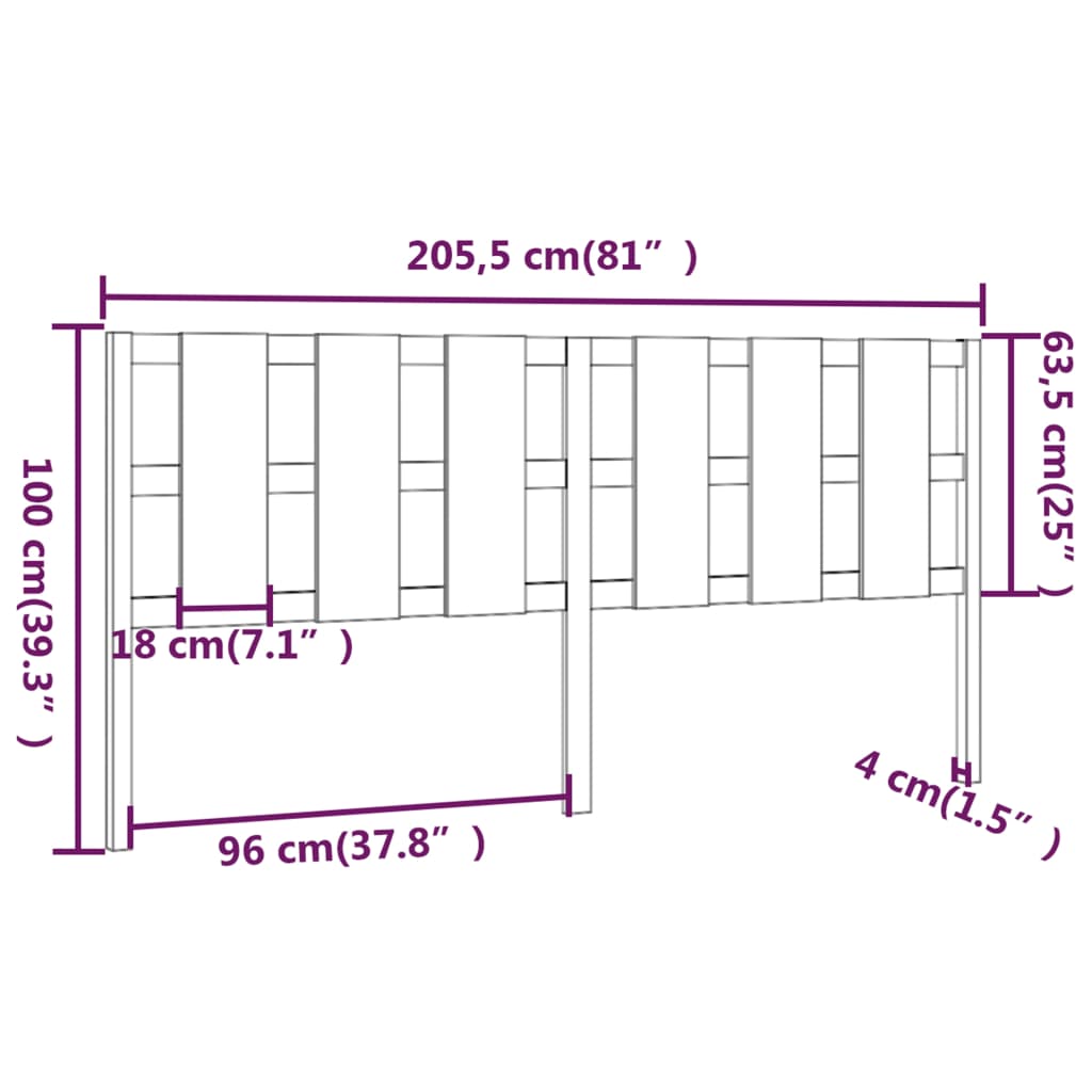 mézbarna tömör fenyőfa ágyfejtámla 205,5x4x100 cm