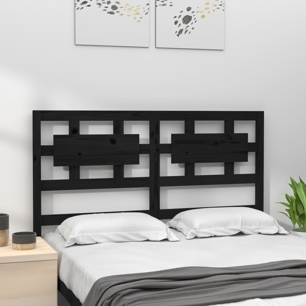 fekete tömör fenyőfa ágyfejtámla 125,5 x 4 x 100 cm