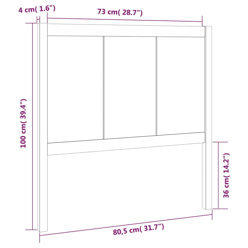 szürke tömör fenyőfa ágyfejtámla 80,5 x 4 x 100 cm