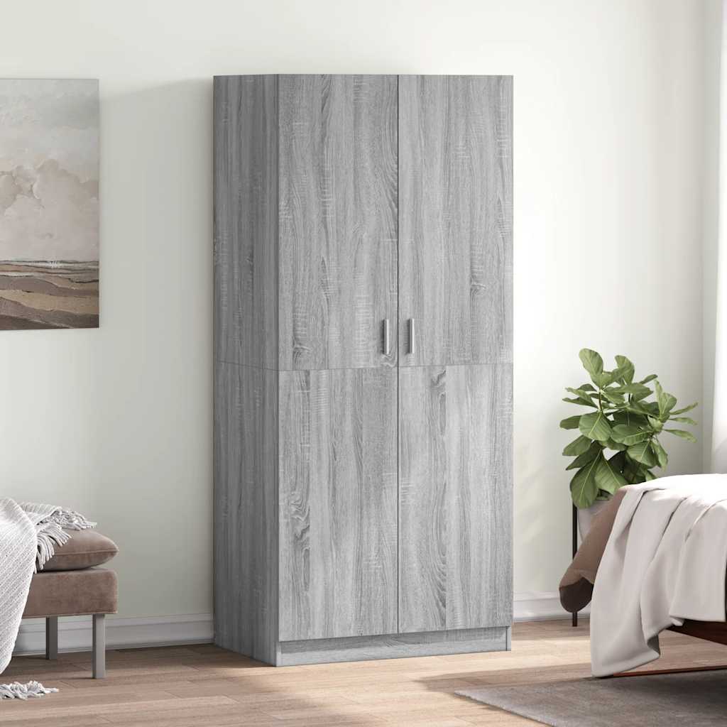 szürke sonoma színű szerelt fa ruhásszekrény 80 x 52 x 180 cm