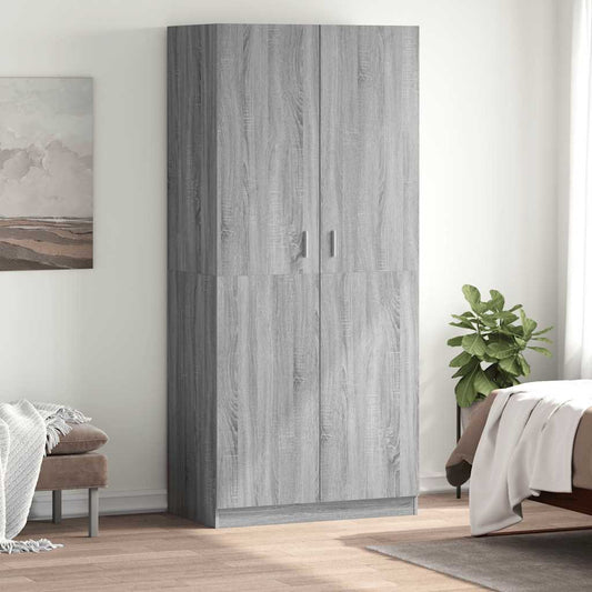 szürke sonoma színű szerelt fa ruhásszekrény 90x52x200 cm