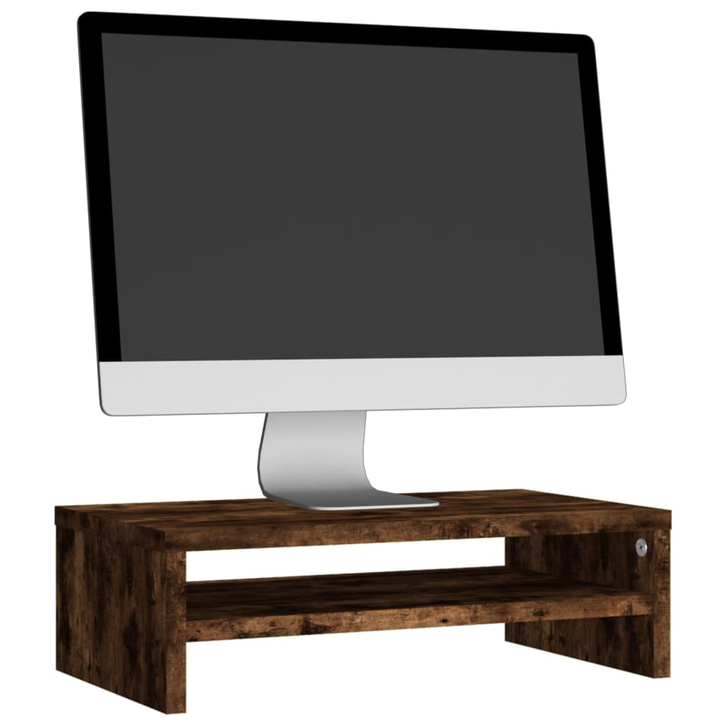 füstös tölgy színű szerelt fa monitorállvány 42 x 24 x 13 cm